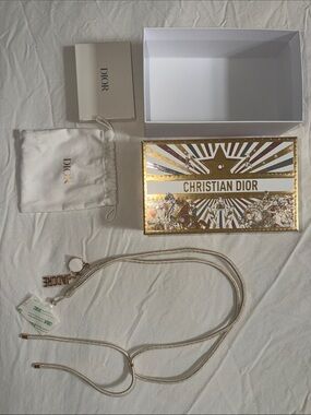 Dior Beige and Gold Signature Charm Crossbody Strap with Bag & Box